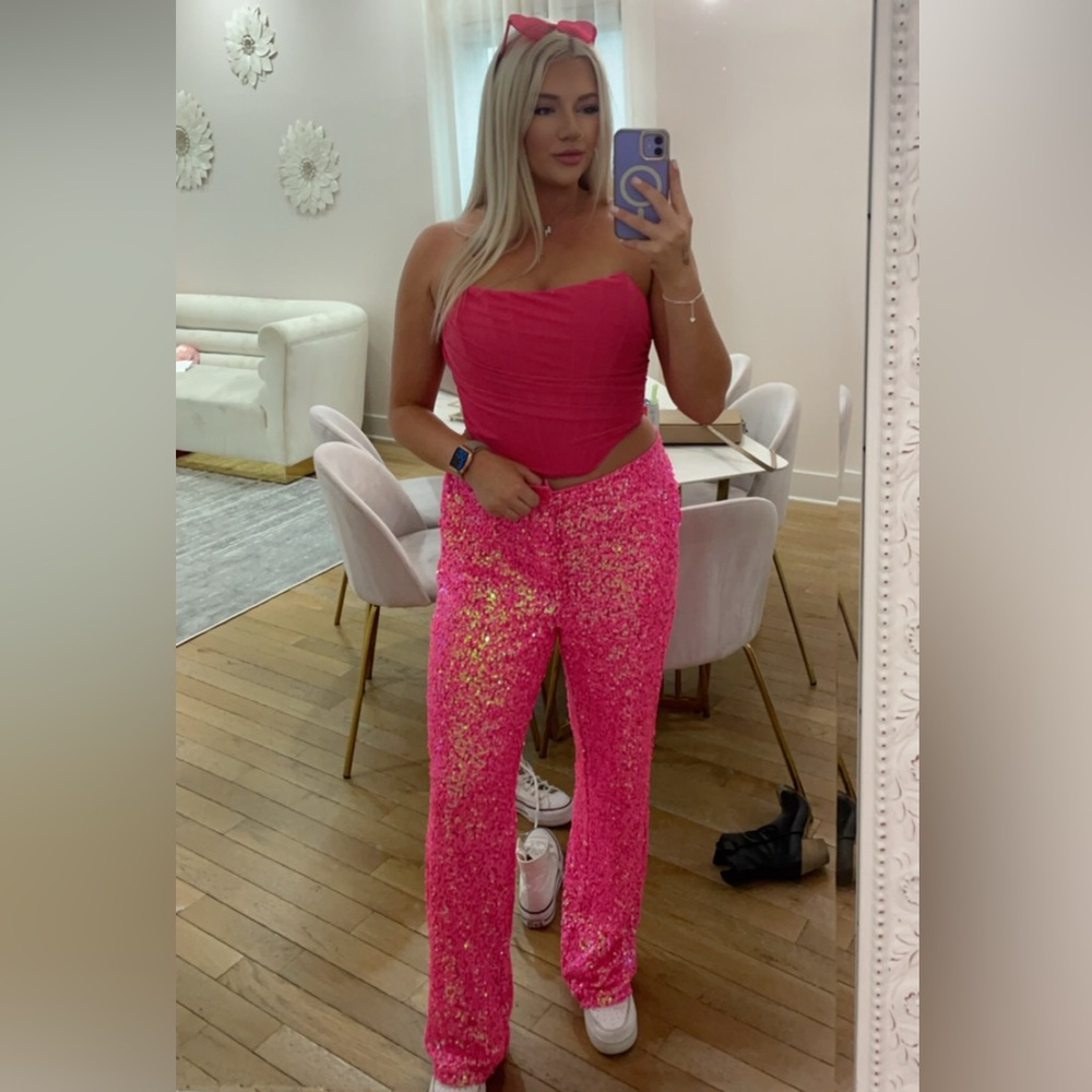 Pink sequin pants.